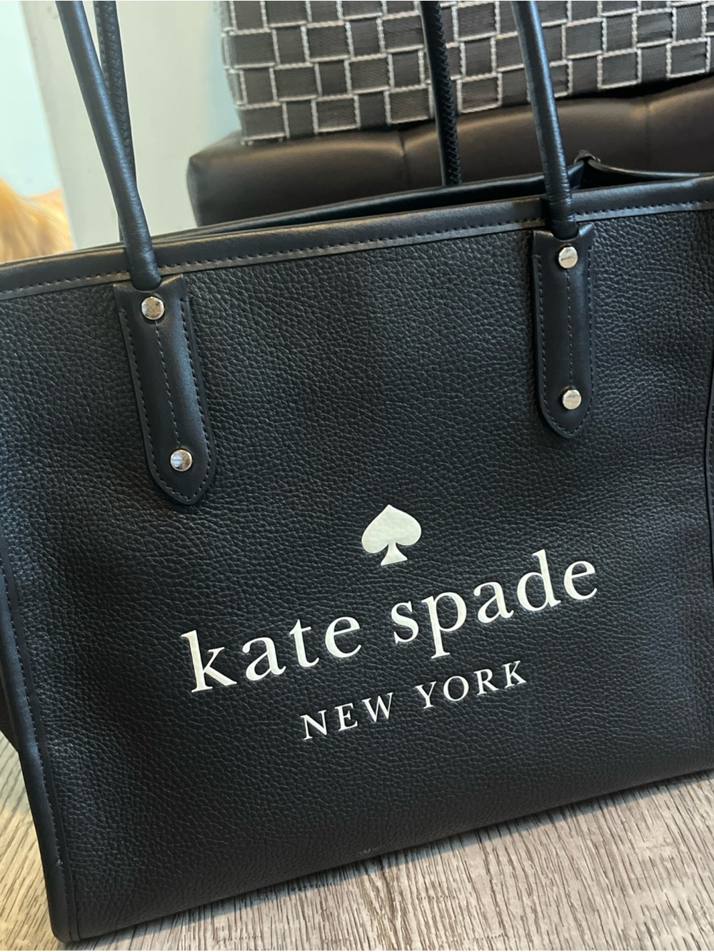 kate spade Black Pebble Leather Logo Tote